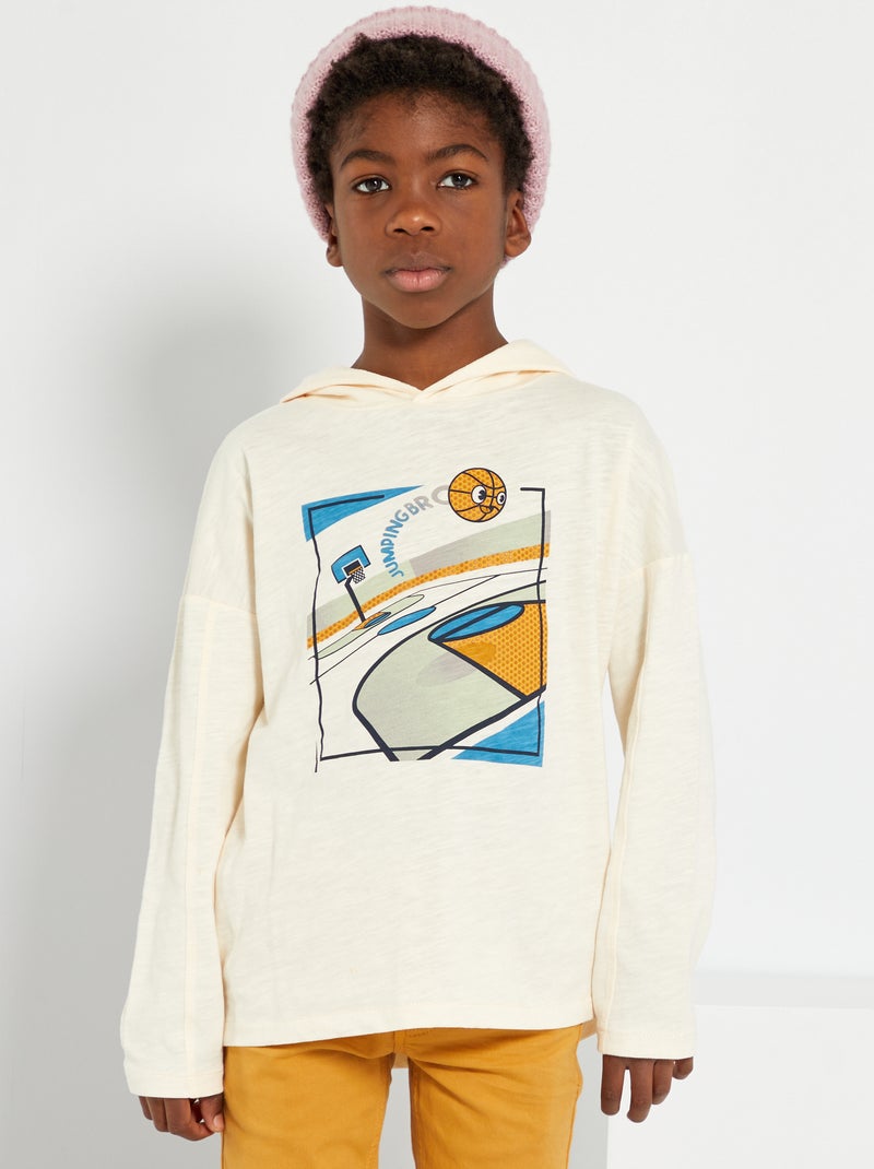 T-shirt com capuz em puro algodão BRANCO - Kiabi