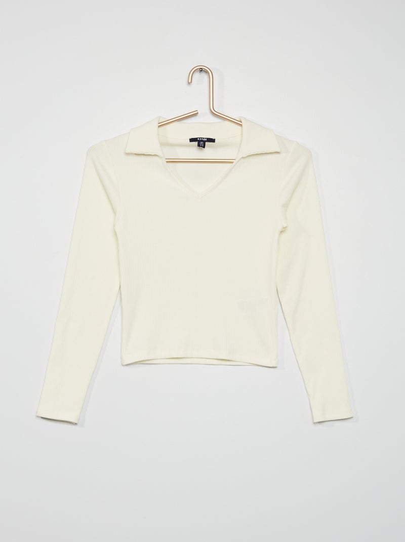T-shirt com colarinho de polo Branco - Kiabi