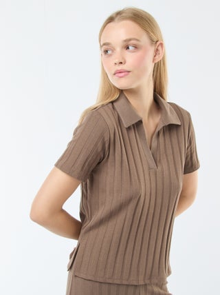 T-shirt com colarinho de polo de algodão elástico