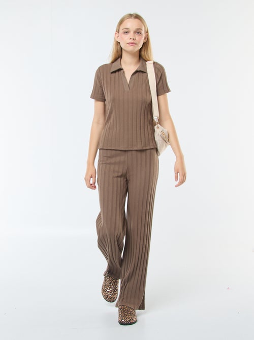 T-shirt com colarinho de polo de algodão elástico - Kiabi