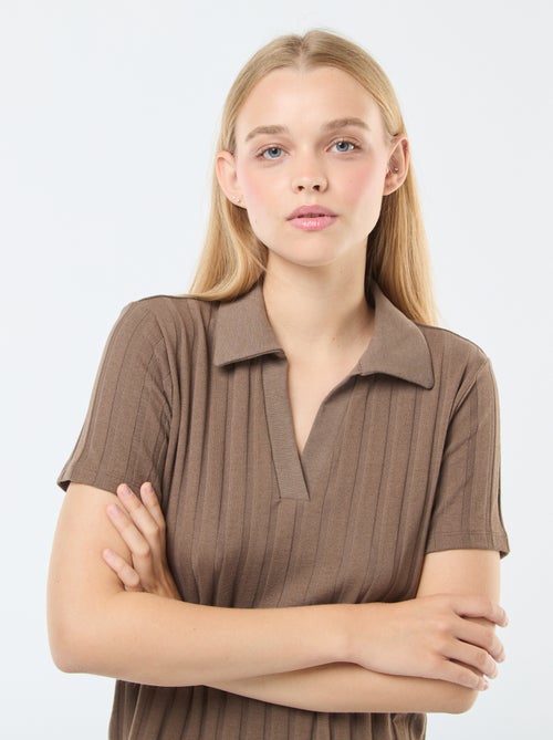 T-shirt com colarinho de polo de algodão elástico - Kiabi