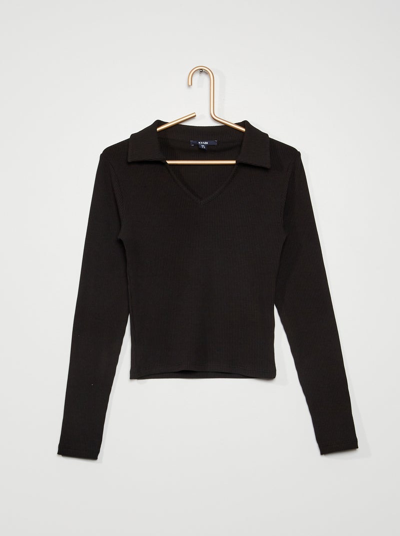 T-shirt com colarinho de polo Preto - Kiabi