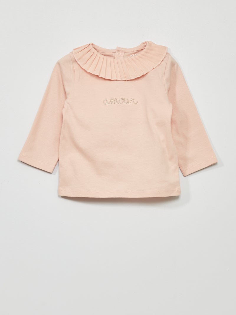 T-shirt com colarinho largo plissado ROSA - Kiabi