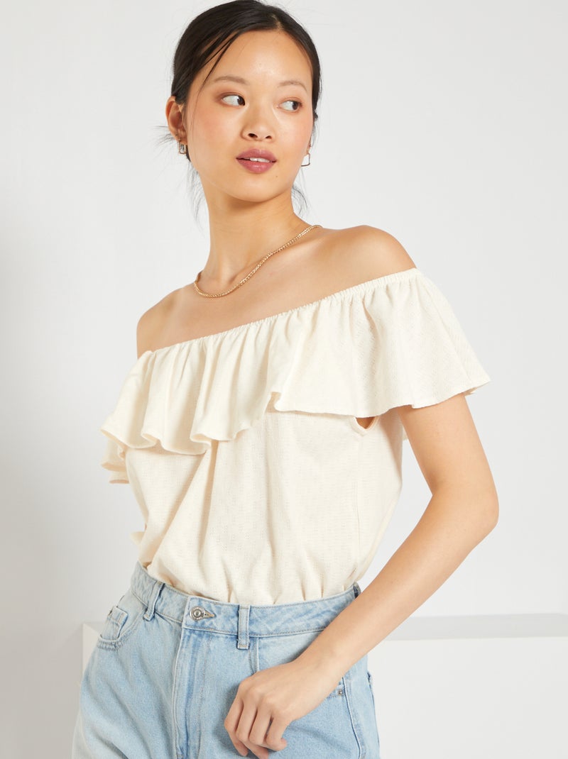 T-shirt com decote Bardot ROSA - Kiabi