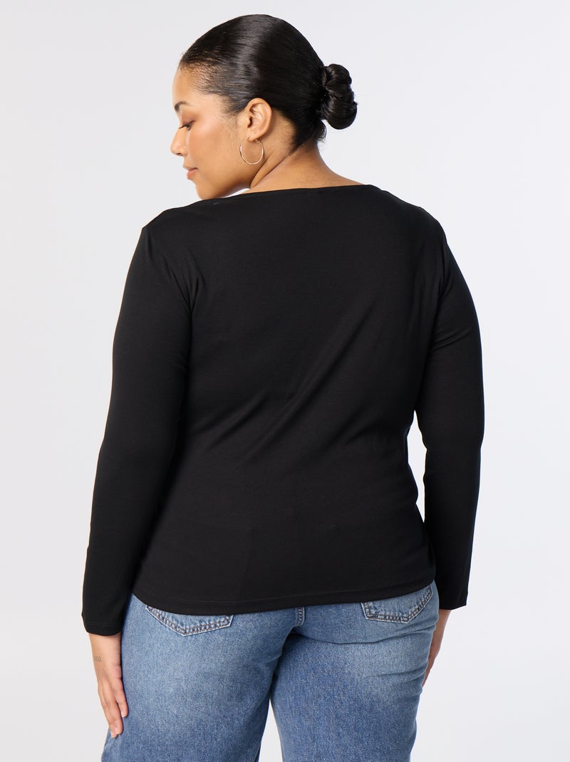 T-shirt com decote drapeado e interior em renda Preto - Kiabi