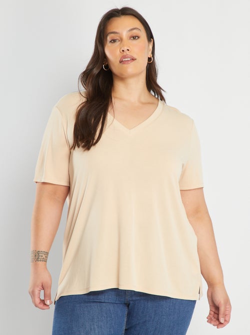 T-shirt com decote em bico em material suave - Kiabi