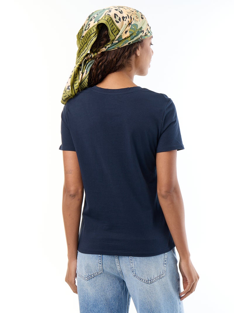 T-shirt com decote em V Azul - Kiabi
