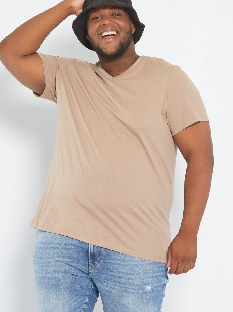 T-shirt com decote em V BEGE - Kiabi
