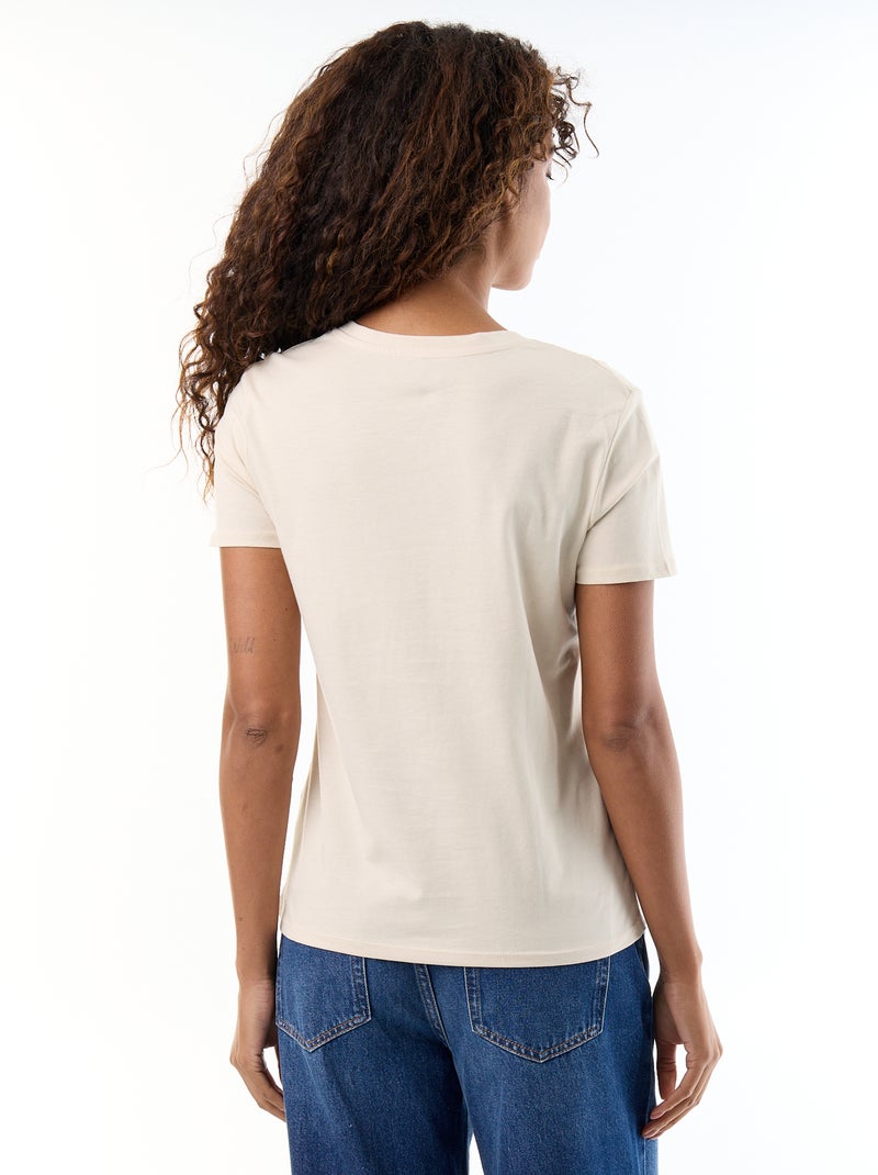 T-shirt com decote em V Beige - Kiabi