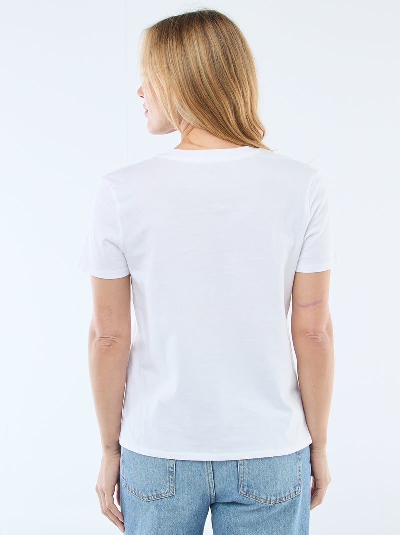 T-shirt com decote em V Branco - Kiabi