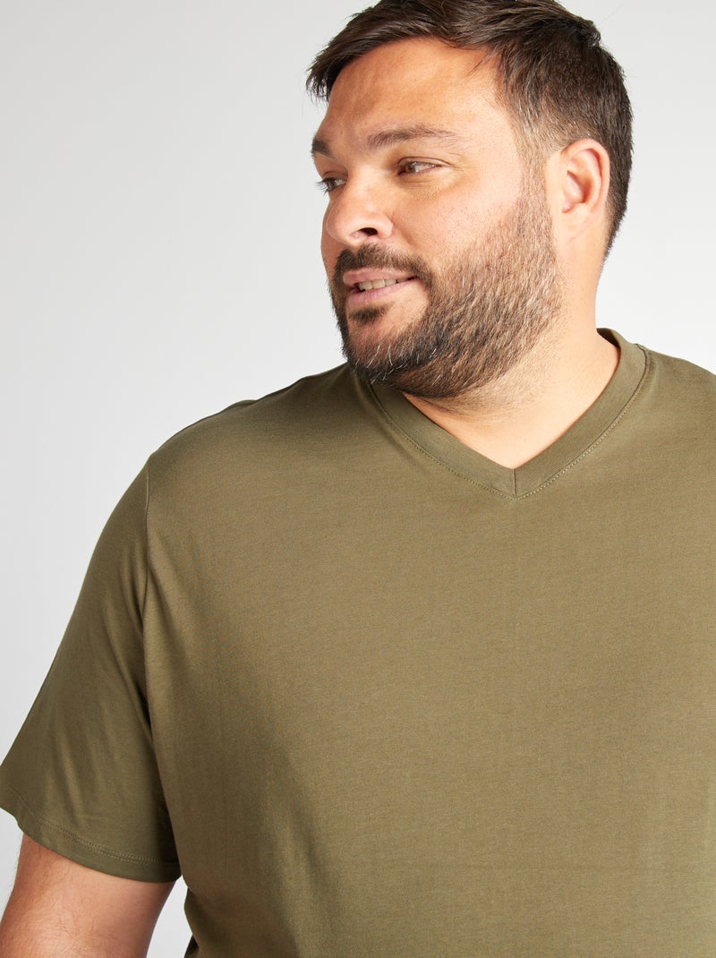 T-shirt com decote em V CAQUI - Kiabi