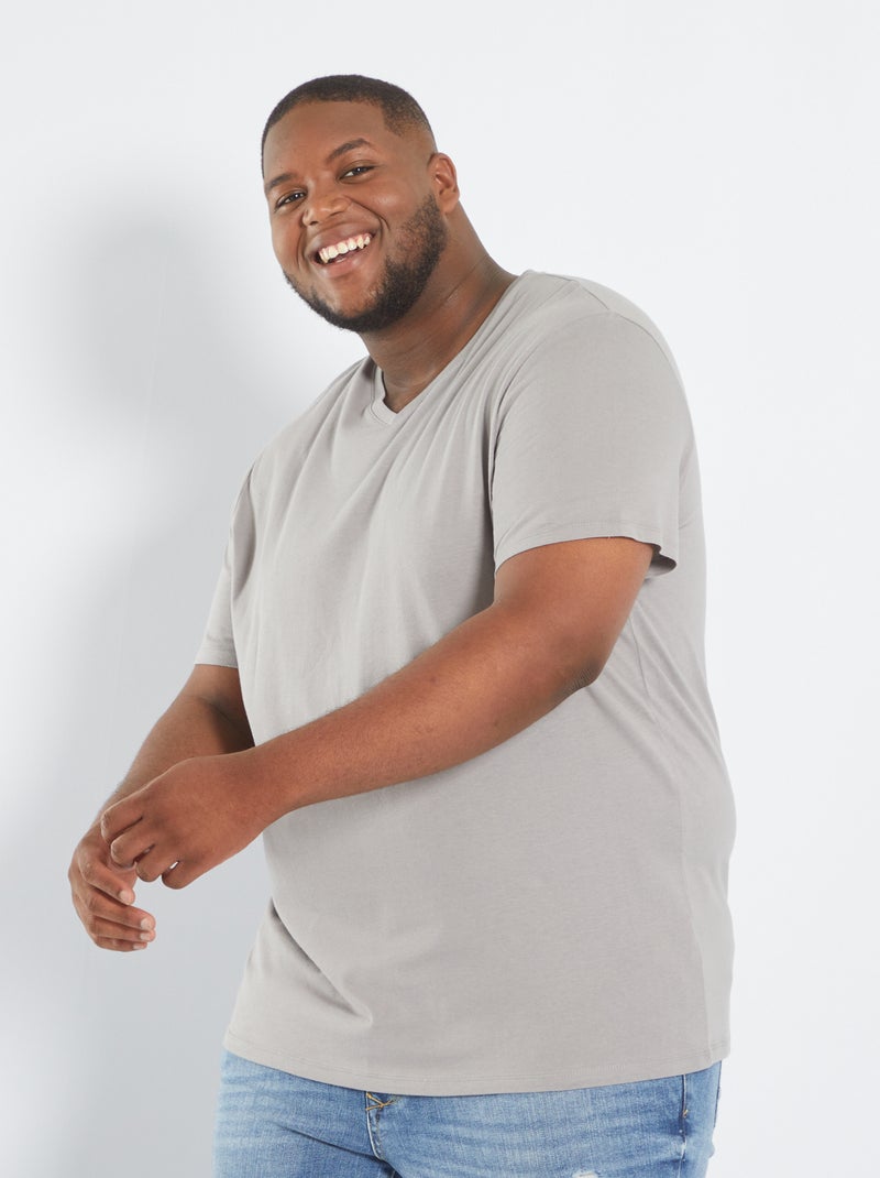 T-shirt com decote em V Cinza - Kiabi