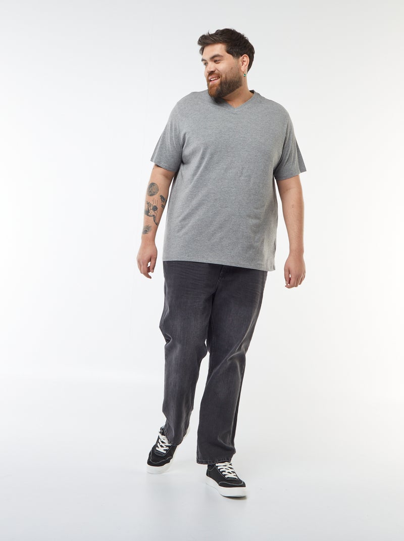 T-shirt com decote em V Cinza - Kiabi