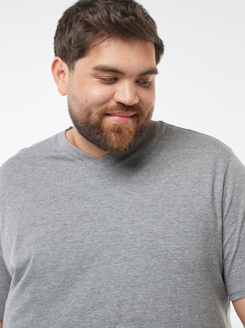 T-shirt com decote em V Cinza - Kiabi