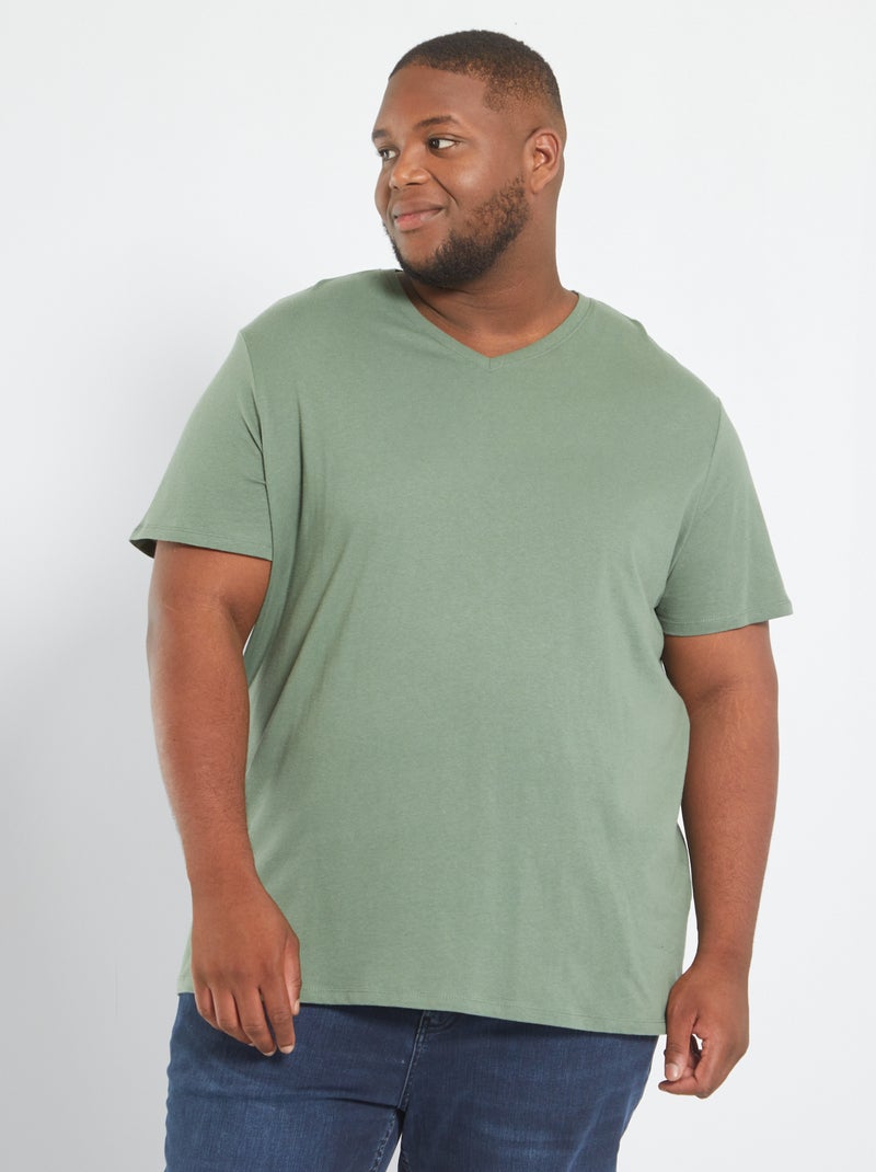 T-shirt com decote em V VERDE - Kiabi