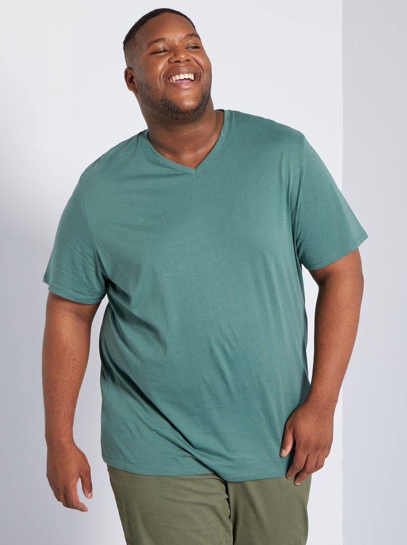 T-shirt com decote em V VERDE - Kiabi