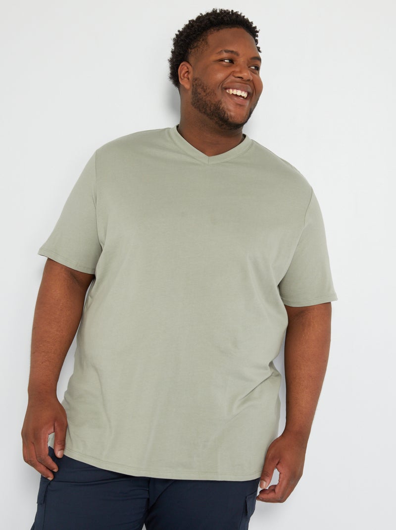 T-shirt com decote em V VERDE - Kiabi