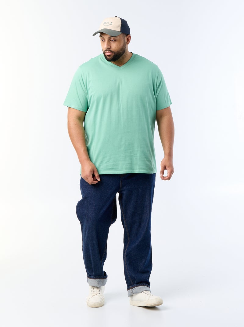T-shirt com decote em V Verde - Kiabi