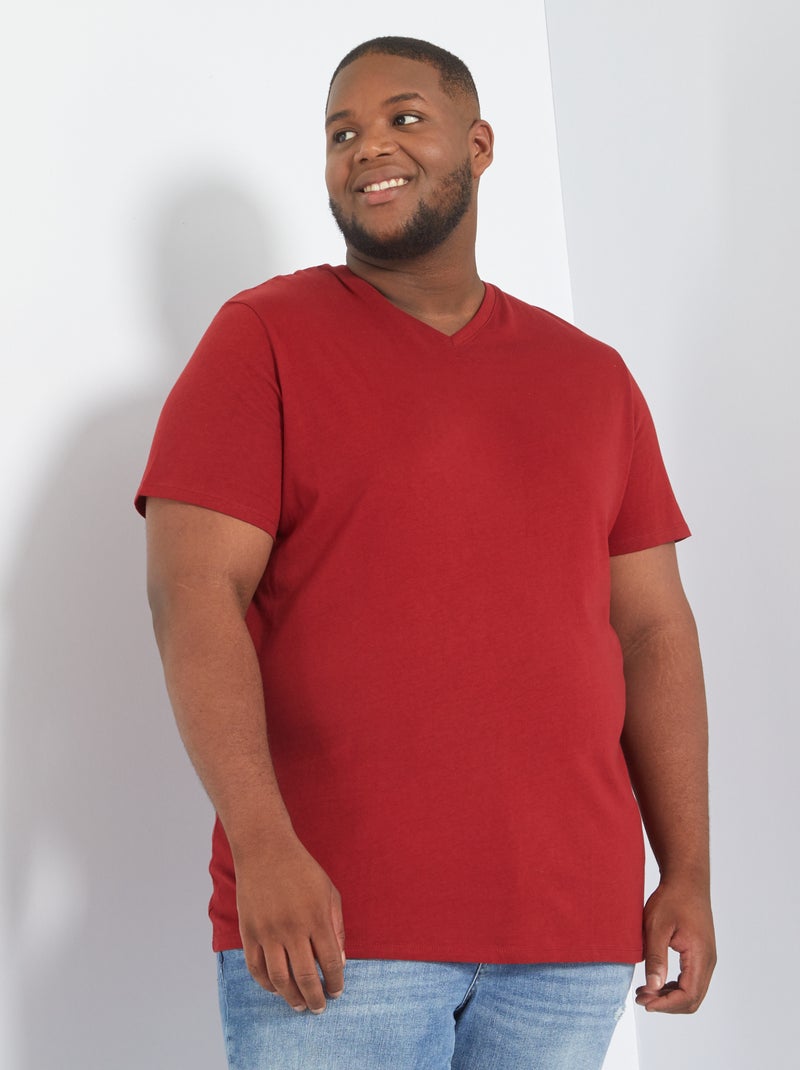 T-shirt com decote em V VERMELHO - Kiabi