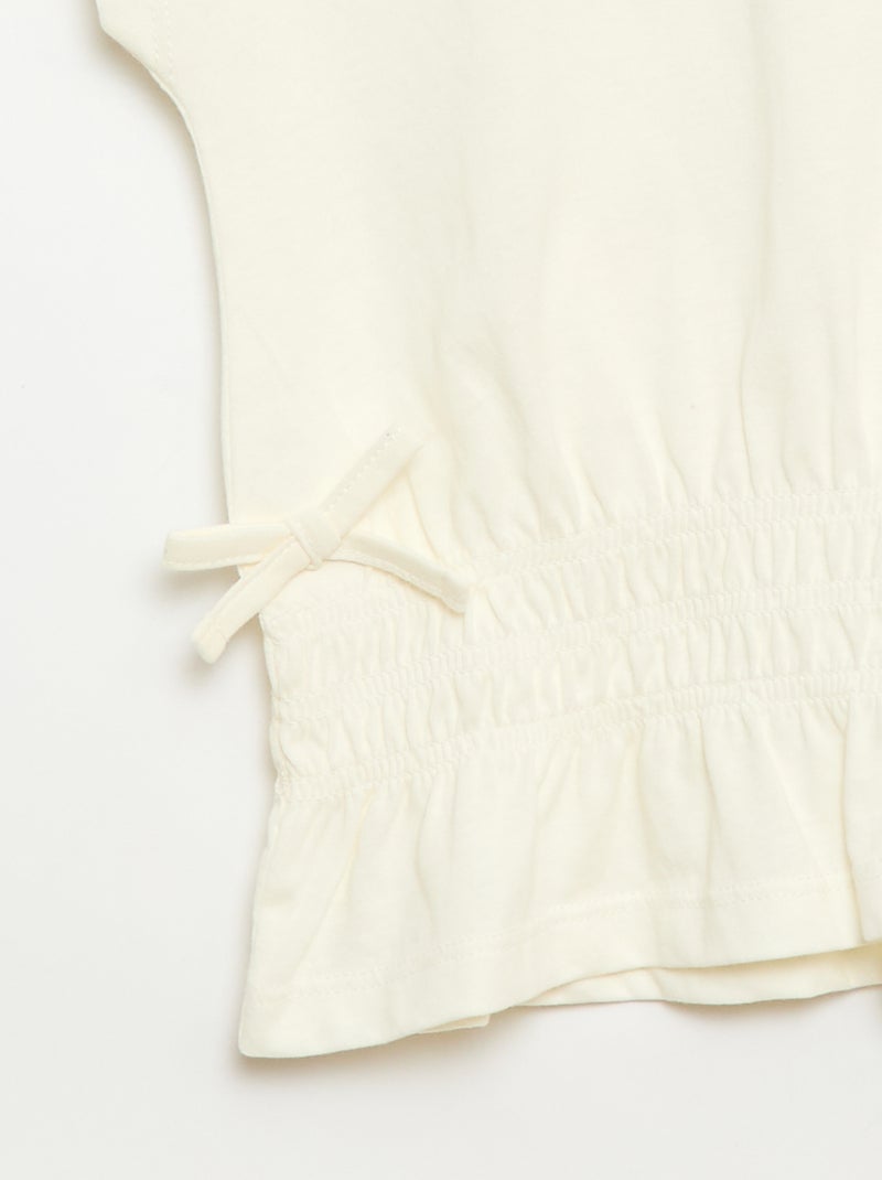 T-shirt com detalhe smock e laços na cintura Cru - Kiabi