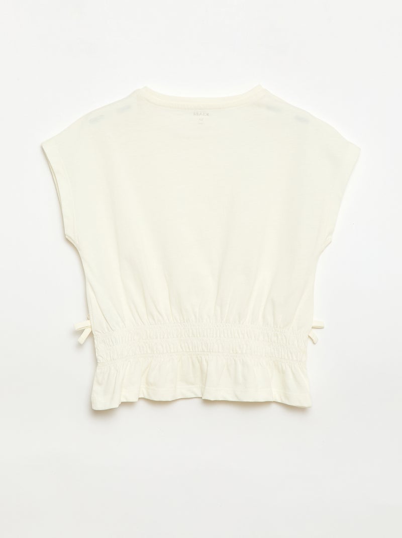 T-shirt com detalhe smock e laços na cintura Cru - Kiabi