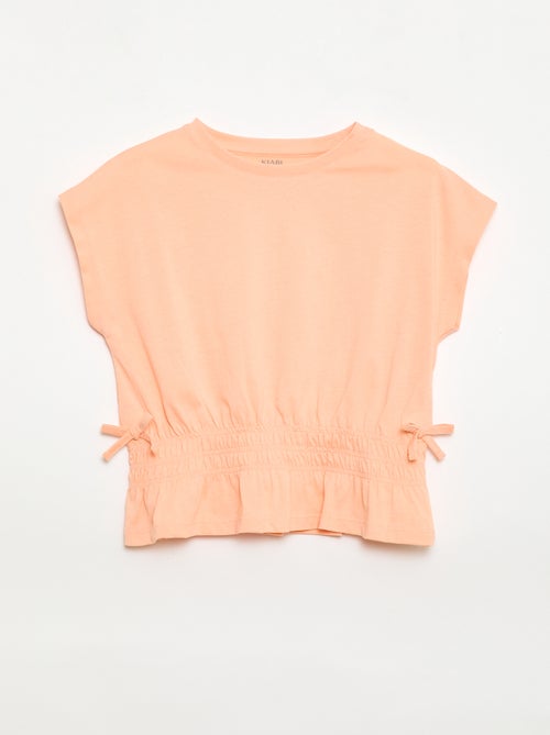 T-shirt com detalhe smock e laços na cintura - Kiabi