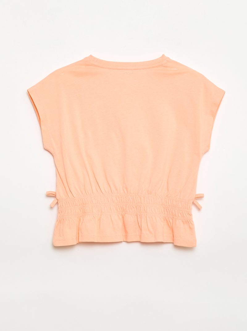 T-shirt com detalhe smock e laços na cintura Laranja - Kiabi