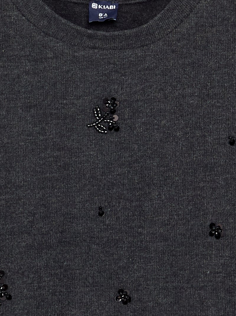 T-shirt com detalhes em pérolas Cinzento escuro - Kiabi