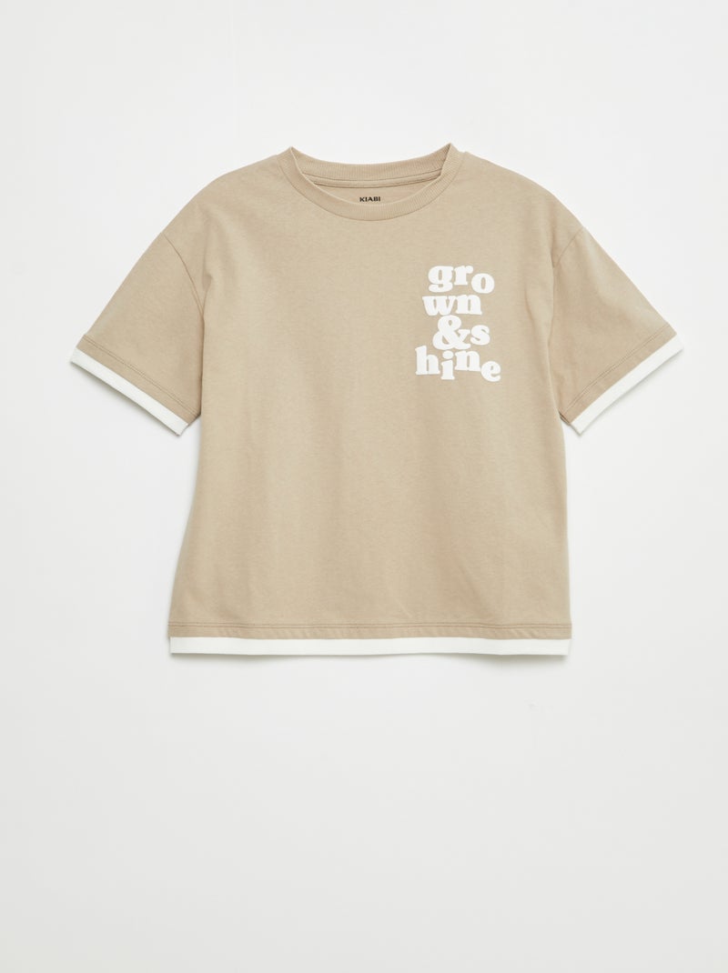 T-shirt com efeito 2 em 1 bege - Kiabi