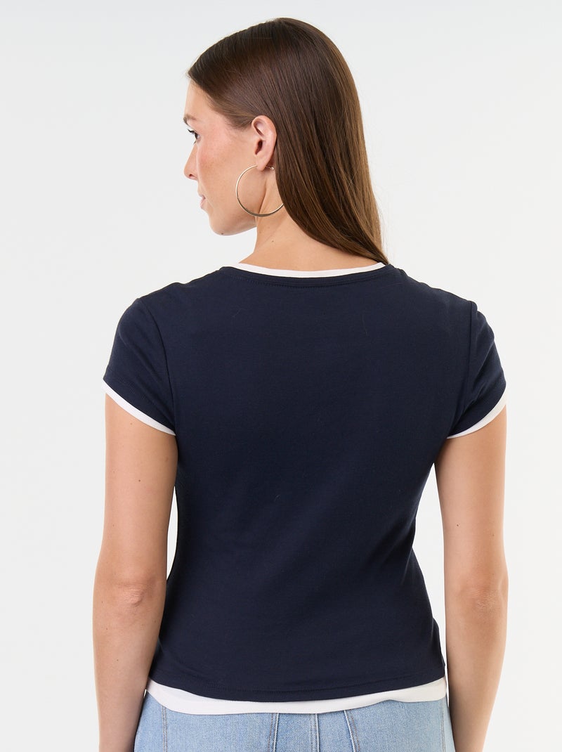 T-shirt com efeito 2 em 1 de manga curta Azul - Kiabi