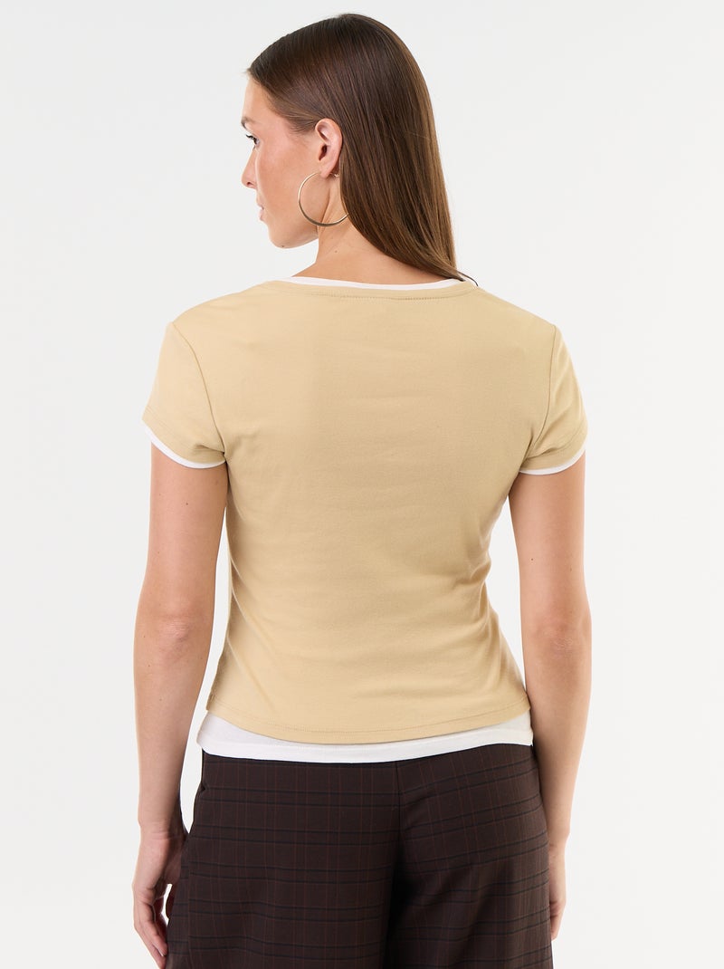 T-shirt com efeito 2 em 1 de manga curta Bege - Kiabi