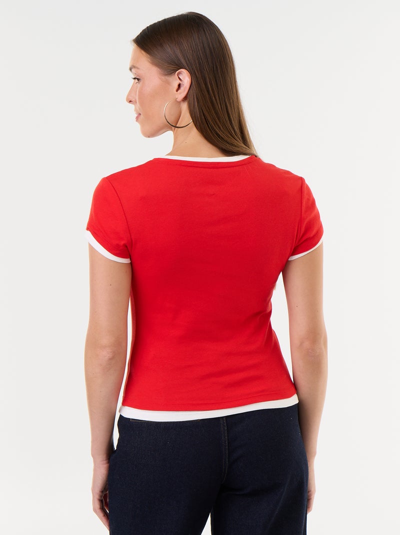T-shirt com efeito 2 em 1 de manga curta Vermelho - Kiabi