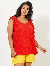 T-shirt com efeito em bordado inglês