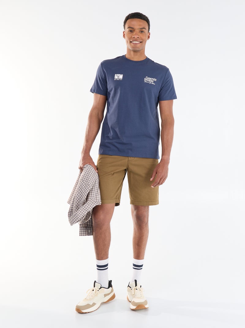 T-shirt com Estampa Frente e Verso e Mangas Curtas Azul - Kiabi