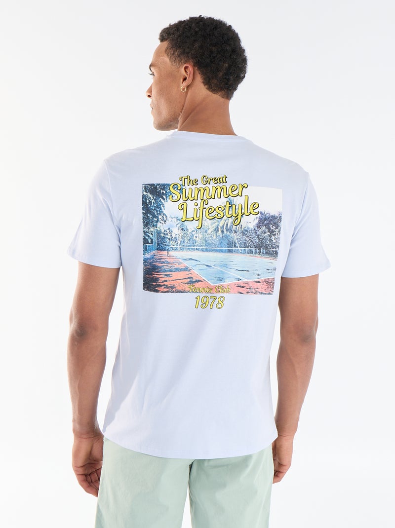 T-shirt com Estampa Frente e Verso e Mangas Curtas Azul - Kiabi