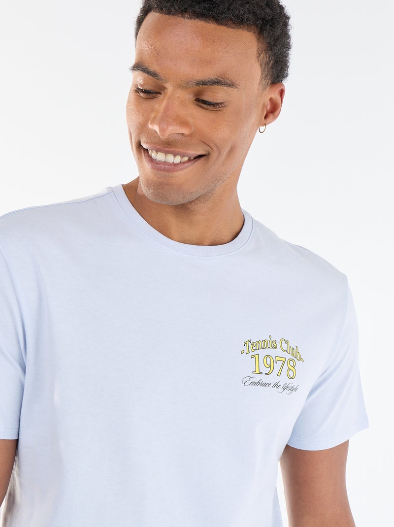 T-shirt com Estampa Frente e Verso e Mangas Curtas Azul - Kiabi