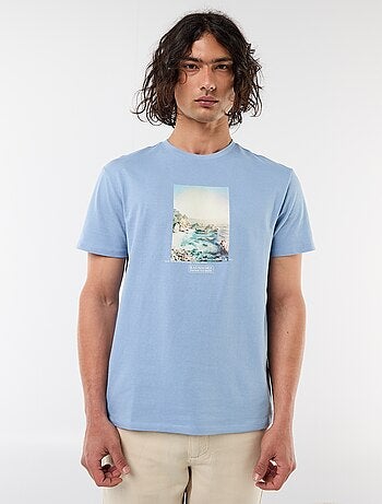 T-shirt com Estampa Frente e Verso e Mangas Curtas
