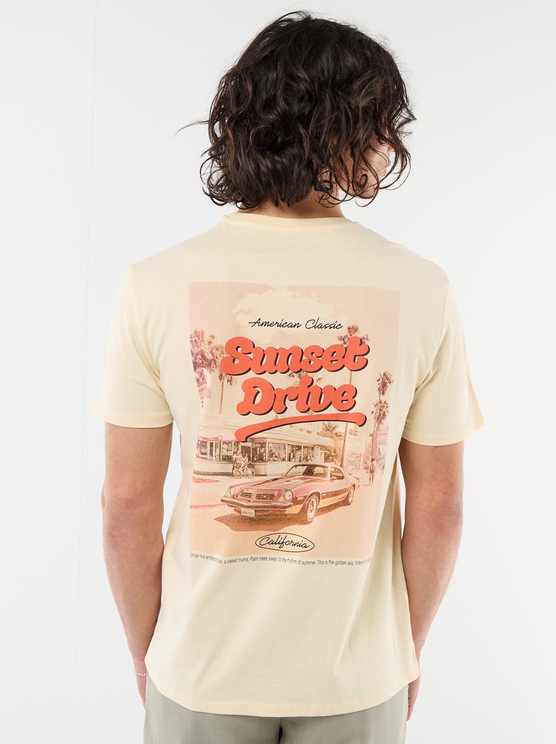 T-shirt com Estampa Frente e Verso e Mangas Curtas Bege - Kiabi