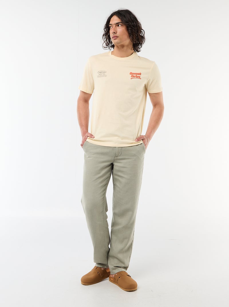 T-shirt com Estampa Frente e Verso e Mangas Curtas Bege - Kiabi