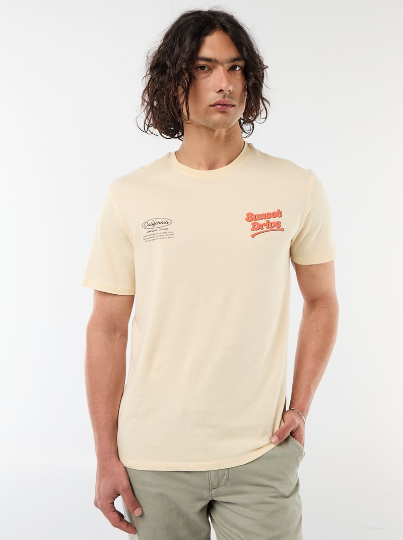 T-shirt com Estampa Frente e Verso e Mangas Curtas Bege - Kiabi