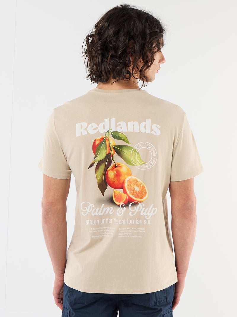 T-shirt com Estampa Frente e Verso e Mangas Curtas Bege - Kiabi