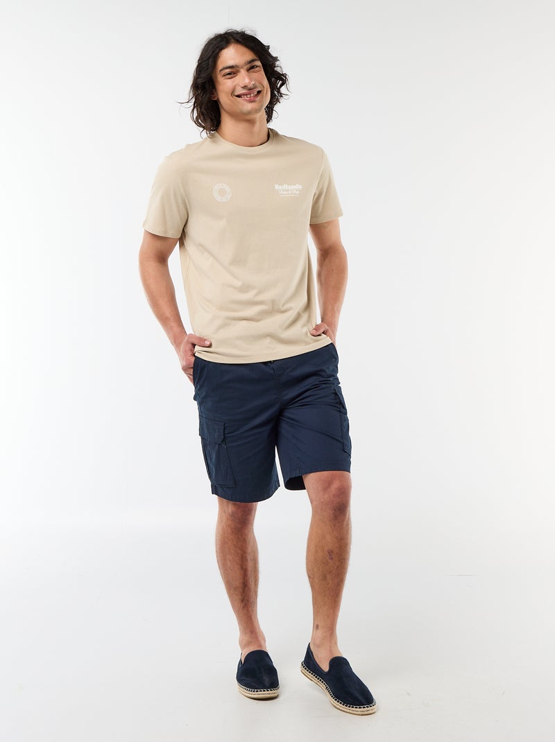 T-shirt com Estampa Frente e Verso e Mangas Curtas Bege - Kiabi