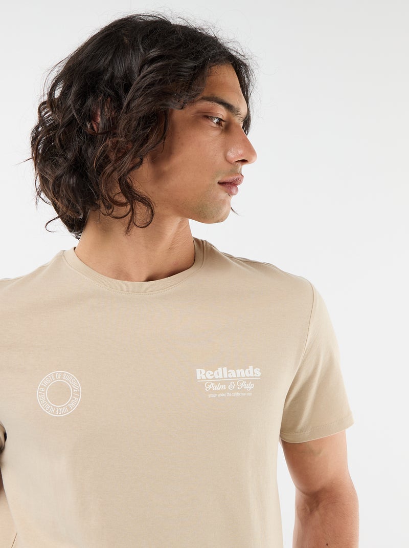 T-shirt com Estampa Frente e Verso e Mangas Curtas Bege - Kiabi