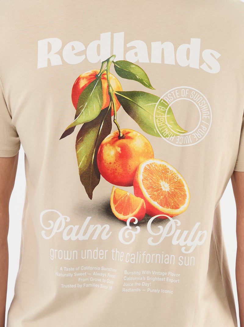 T-shirt com Estampa Frente e Verso e Mangas Curtas Bege - Kiabi