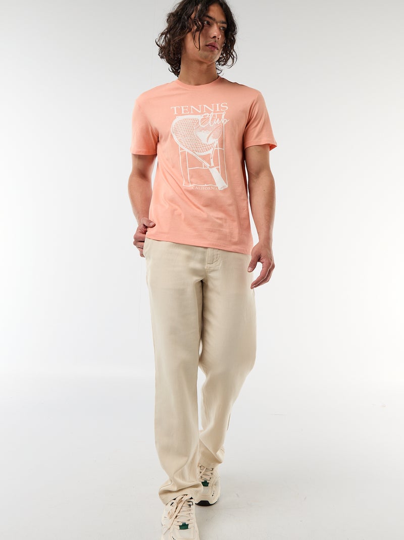 T-shirt com Estampa Frente e Verso e Mangas Curtas Laranja - Kiabi