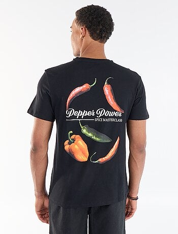 T-shirt com Estampa Frente e Verso e Mangas Curtas