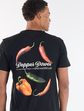 T-shirt com Estampa Frente e Verso e Mangas Curtas