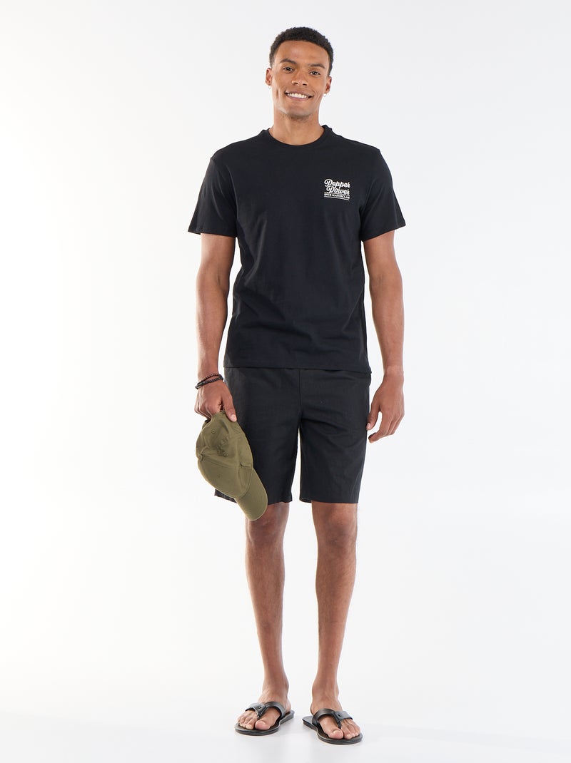 T-shirt com Estampa Frente e Verso e Mangas Curtas Preto - Kiabi