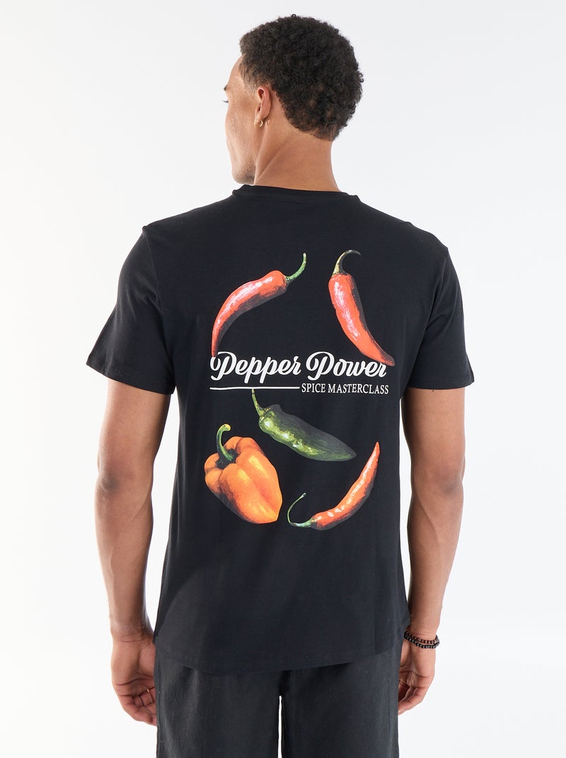 T-shirt com Estampa Frente e Verso e Mangas Curtas Preto - Kiabi