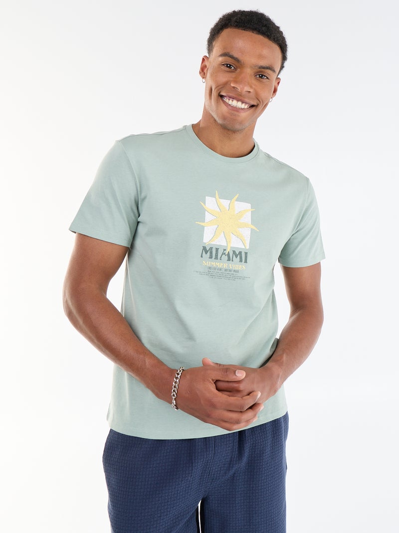 T-shirt com Estampa Frente e Verso e Mangas Curtas Verde - Kiabi